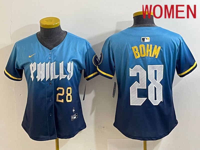 Women Philadelphia Phillies #28 Bohm Blue City Edition Nike 2024 MLB Jersey style 2
